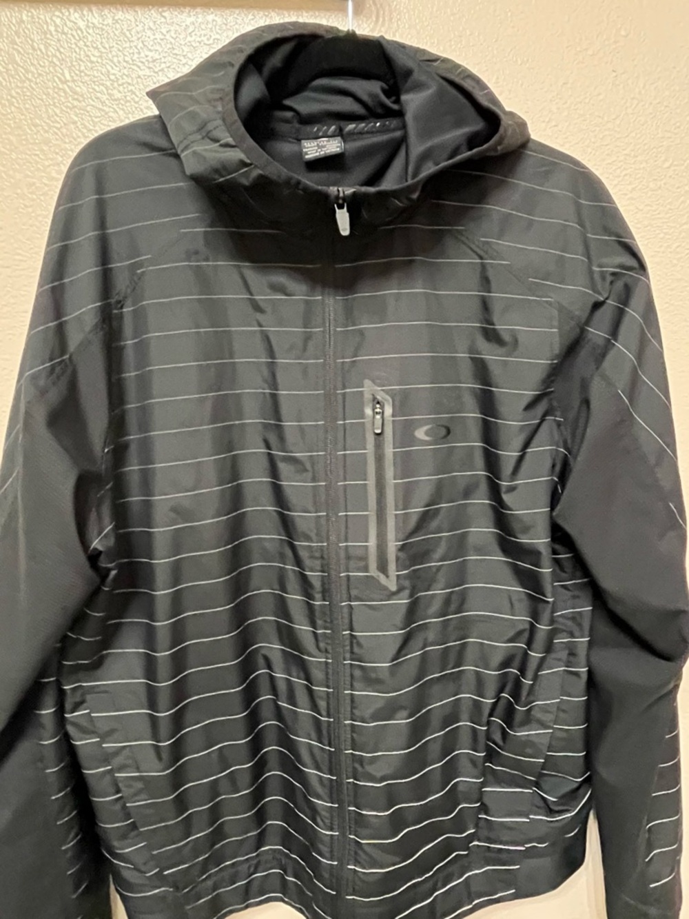 Oakley Black Striped Hooded Windbreaker Jacket